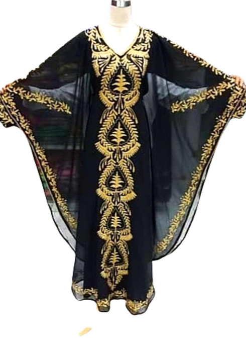 Black embroidered Stone Work Georgette Islamic Style Beads Embedded Partywear Kaftan Long Gown Evening wear Dubai kaftan