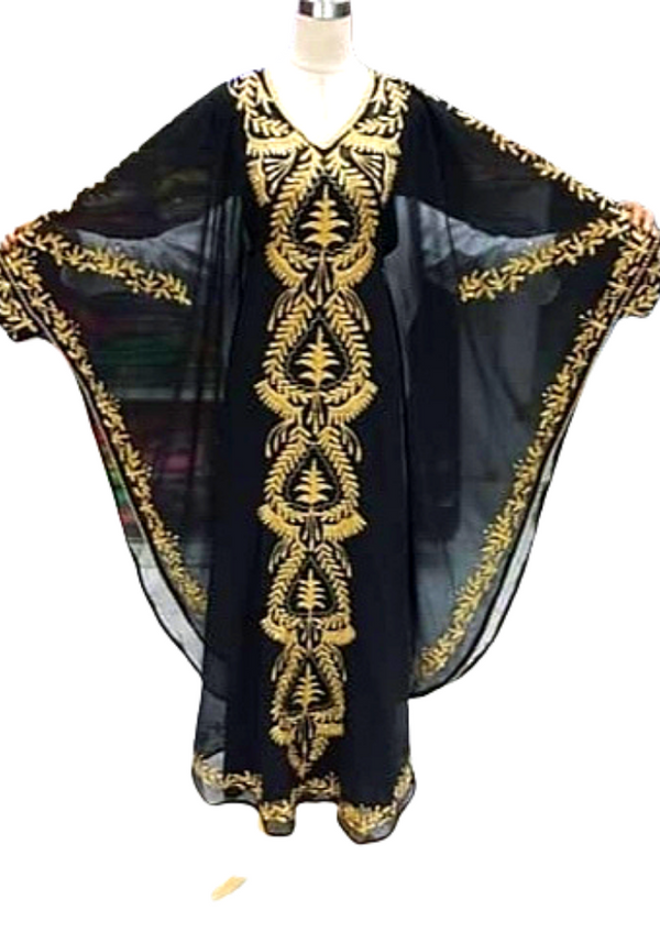 Black embroidered Stone Work Georgette Islamic Style Beads Embedded Partywear Kaftan Long Gown Evening wear Dubai kaftan