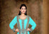 Cyan color luxurious Full Sleeves Handmade Moroccan Kaftan with hijab