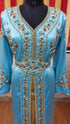 Cyan inner light gold color luxurious Full Sleeves Handmade Moroccan Kaftan.