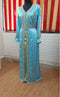 Cyan inner light gold color luxurious Full Sleeves Handmade Moroccan Kaftan.