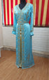 Cyan inner light gold color luxurious Full Sleeves Handmade Moroccan Kaftan.