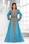 Cyan & White color luxurious Full Sleeves Handmade Moroccan Kaftan .