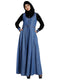 Classic Denim maxi dress with shirt collar- Black-Blue