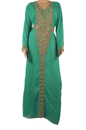 Teal Zari Stone Work Georgette Islamic Style Maxi PartyWear Kaftan