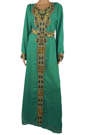 Teal Georgette Embellished Work Kaftan Dress