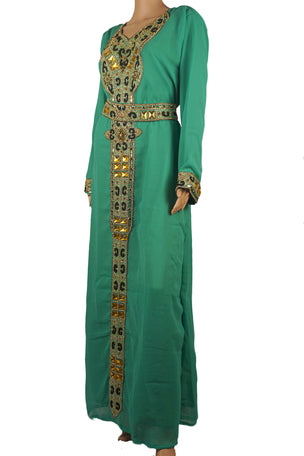Teal Georgette Embellished Work Kaftan Dress