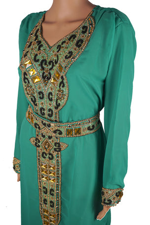Teal Georgette Embellished Work Kaftan Dress
