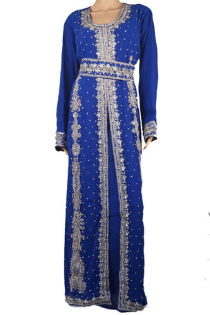 Blue Zari Stone Work Georgette Islamic Style Maxi PartyWear Kaftan