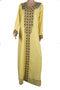 Lemon Yellow Georgette Kaftan Dress with Black and Turquoise Embroidery