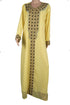 Lemon Yellow Georgette Kaftan Dress with Black and Turquoise Embroidery