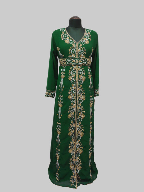 Dark-Green luxurious Full Sleeves Moroccan Kaftan.