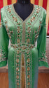 Dark Green inner light gold color luxurious Full Sleeves Handmade Moroccan Kaftan.
