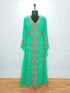 Opulent Emerald Green Kaftan Gown with Gold Zari & Crystal Work | Luxury Event Dress