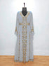 Elegant Light Grey Moroccan Kaftan with Gold & Copper Beadwork | Luxury Event Dress
