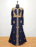 Navy Blue Diamond Design Luxurious Moroccan Kaftan with Sun-proof hijab.