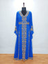 Royal Blue Copper beads luxurious Moroccan Kaftan With Sun-proof hijab.