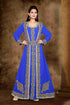 Royal-Blue color luxurious Full Sleeves Handmade Moroccan Kaftan with hijab