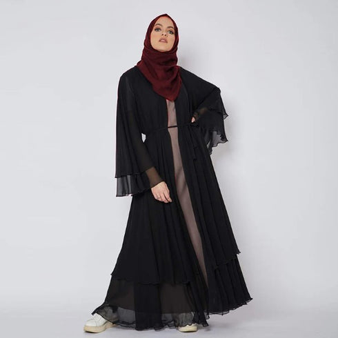 Brown and Black Georgette Plain Abaya