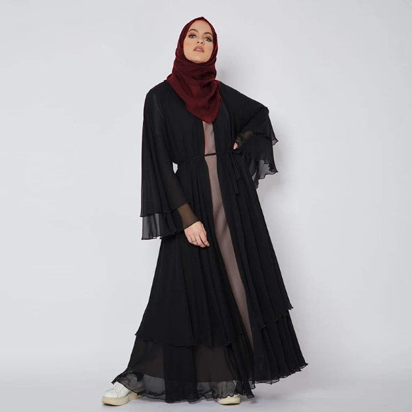 Brown and Black Georgette Plain Abaya