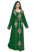 Dark Green color luxurious Full Sleeves Handmade Moroccan Kaftan Style Embroidered zari work hijab
