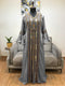 Grey luxurious Bell Sleeves Moroccan Kaftan With Sun Proof Hijab.