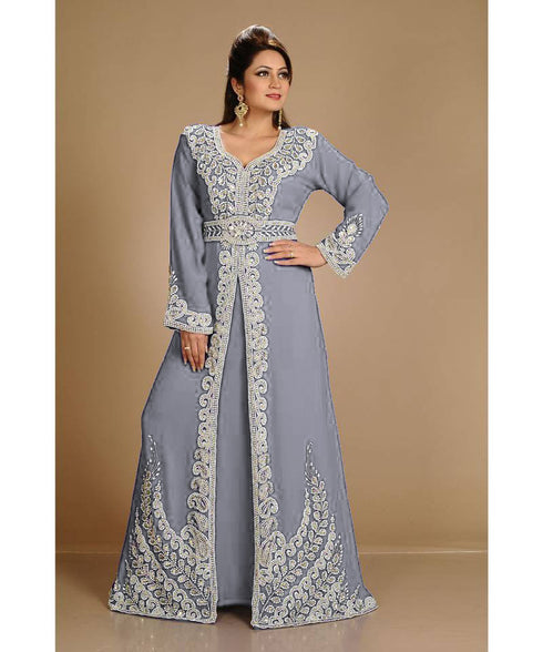 Grey Morrocan Georgette Islamic Kaftan