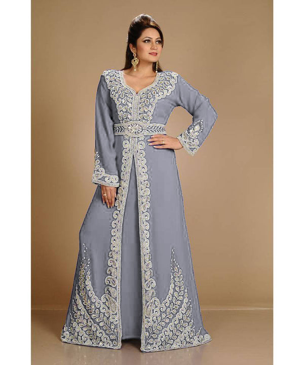 Grey Morrocan Georgette Islamic Kaftan