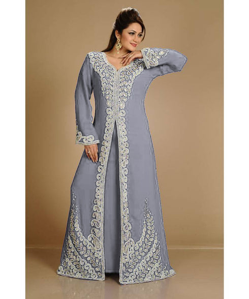 Grey Morrocan Georgette Islamic Kaftan