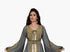 Grey & white color luxurious Handmade Moroccan Kaftan with hijab