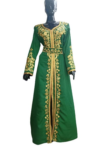 GRREN CREP WEDDING MOROCCAN DUBAI KAFTANS FORMAL WOMEN DRESS VERY FANCY LONG WHITE GOWN DRESSES