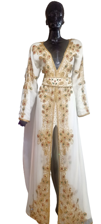 WHITE WEDDING MOROCCAN DUBAI KAFTANS FORMAL WOMEN DRESS VERY FANCY LONG WHITE GOWN DRESSES