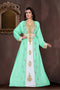 Sea-Green & White color luxurious Full Sleeves Handmade Moroccan Kaftan .