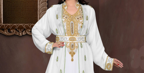 Off-White & White color luxurious Full Sleeves Handmade Moroccan Kaftan .