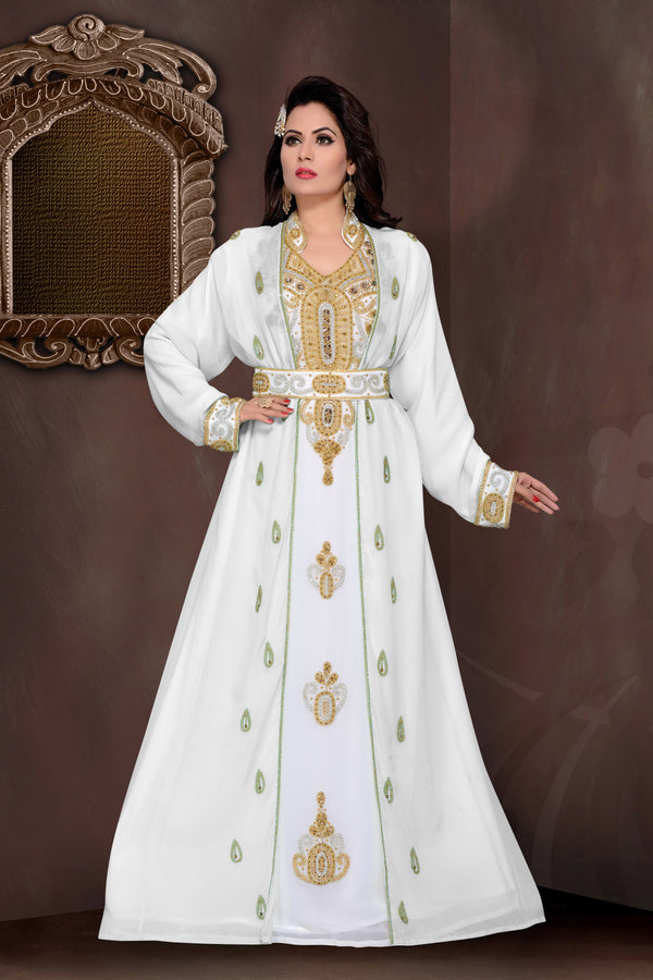 Off-White & White color luxurious Full Sleeves Handmade Moroccan Kaftan .