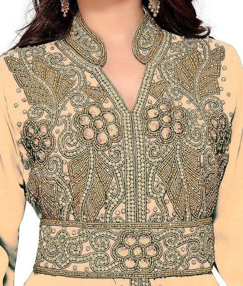 Begie color luxurious Handmade Moroccan Kaftan with hijjab