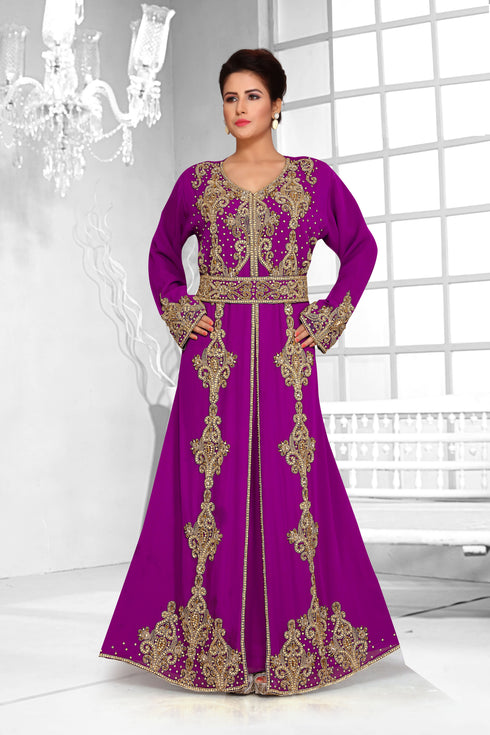 Purple color luxurious Full Sleeves Handmade Moroccan Kaftan .