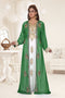 Dark Green & White color luxurious Full Sleeves Handmade Two Piece Jacket Style Moroccan Kaftan.
