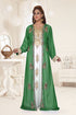 Dark Green & White color luxurious Full Sleeves Handmade Two Piece Jacket Style Moroccan Kaftan.