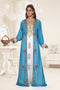 Cyan & White color luxurious Full Sleeves Handmade Two-Piece Jacket Style Moroccan Kaftan.