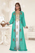 Sea Green & White color luxurious Full Sleeves Handmade Two Piece Jacket Style Moroccan Kaftan.