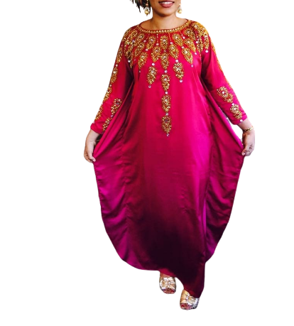 DARK PINK ZARI WORK STONES & BEADS EMBELLISH GEORGETTE ISLAMIC STYLE ARABIAN MAXI PARTYWEAR KAFTAN