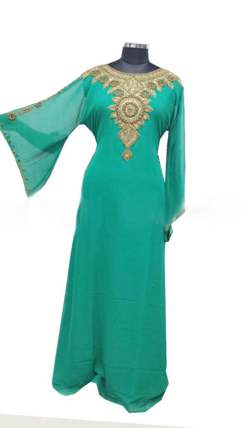 Sea Green Georgette Farasha With Zari And Stone Work