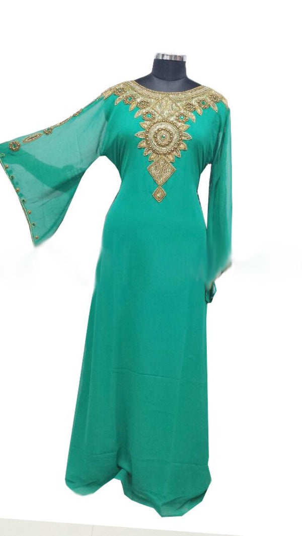 Sea Green Georgette Farasha With Zari And Stone Work