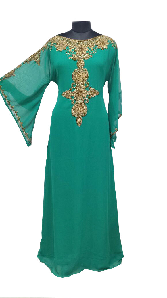 Teal Zari Stone Work Georgette Islamic Style Gown Beads Embedded PartyWear farasha