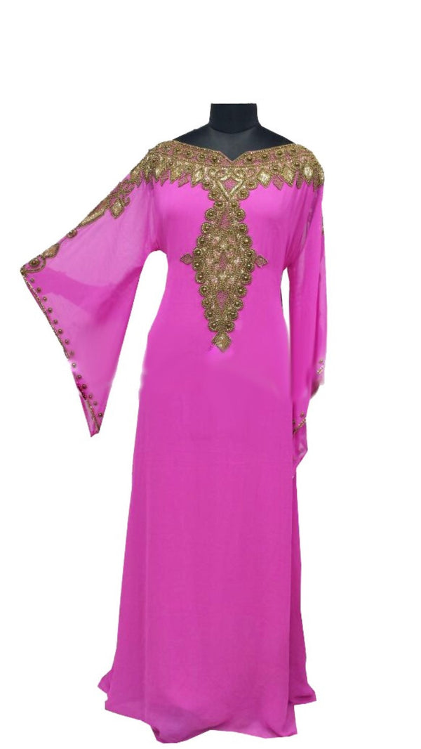 Pink Georgette Farasha With Zari And Stone Work