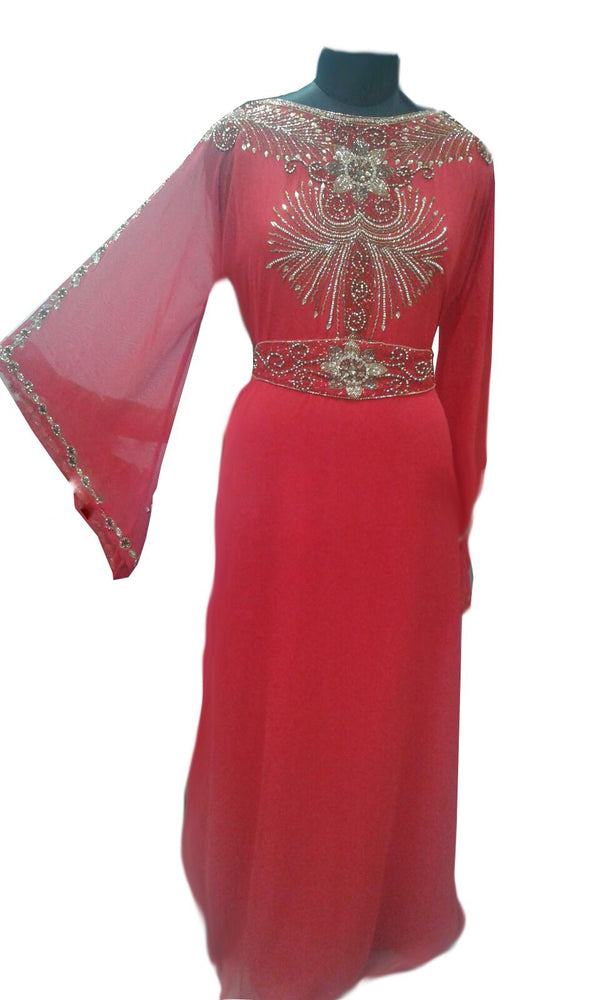 Peach Georgette Farasha With Zari And Stone Work