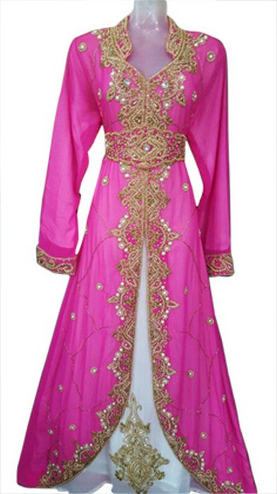Pink Georgette Zari and Beads Work Kaftan