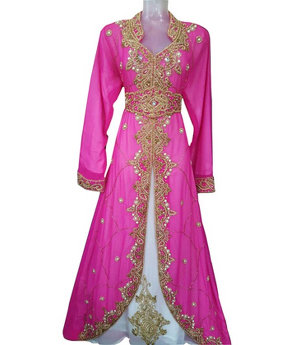 Pink Beads and Stone Work Georgette Hand Stiched Arab Moroccan Jacket Kaftan
