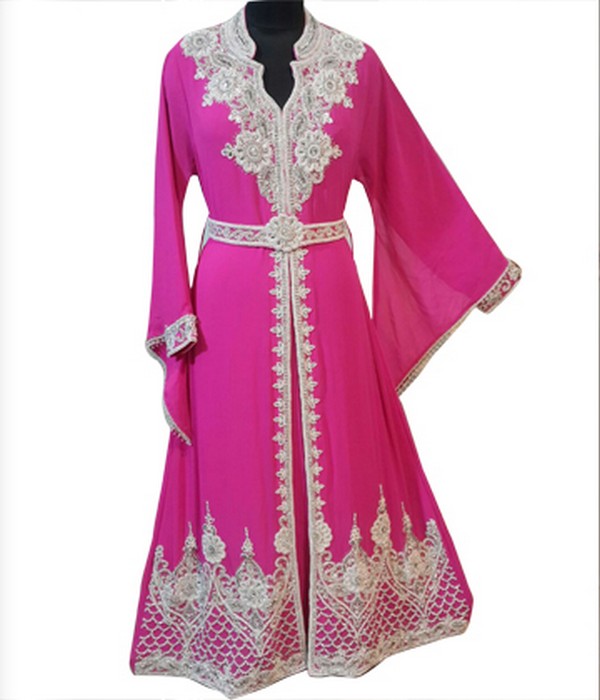 Pink Georgette Zari & Bead Embellished Kaftan Dress